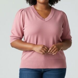 DKNY Pink Short Sleeve V-Neck Knit Top